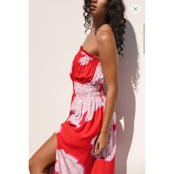 PETAL & PUP Sybel Midi Dress - Red Pink Floral - Size Small - Picture 3 of 7